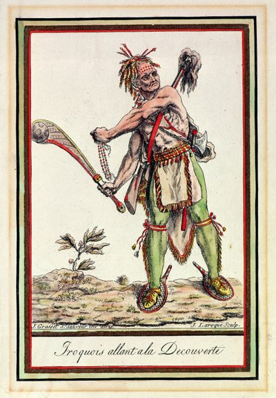 Irokesen brechen zu einer Expedition auf, graviert von J. Laroque von Jacques Grasset de Saint Sauveur